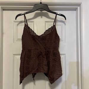 American‎ Eagle Brown Cami Top Eyelet Boho Romantic Layering Cotton Cottagecore